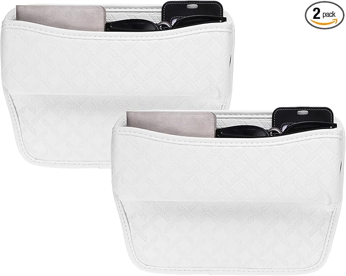 HARFINGTON 2pcs Car Seat Gap Filler Organizer 11.5 x 8 x 2.1 Inch Leather Universal Car Organizer Storage Box Between Seat and Console for Phone Sunglasses Keys, White