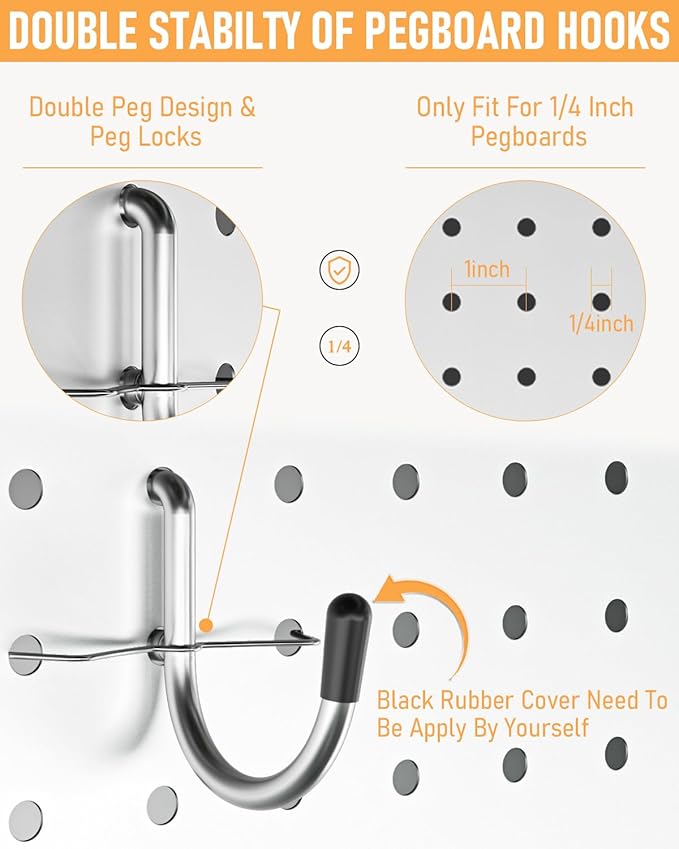 INCLY 1/4" Pegboard Hooks Set for Hanging, 206PCS Heavy Duty Peg Board Hooks & Hangers Only Fit 1/4 Inch Pegboard for Tools Crafts Assortment Garage Organizer Attachment Peg Board Accessories