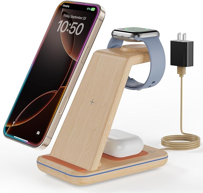 3 in 1 Wireless Charging, Wireless Charger Stand for Multiple Apple Devices, Wireless Charger for iPhone 17 16 15 14 13 12 11 Pro Max XS XR 8, Apple Watch 11 9 8 7 6 SE 5 4 3 2, AirPods 3/2/Pro