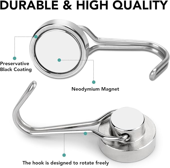 MIKEDE Magnetic Hooks, 40LBS Strong Neodymium Magnetic Hooks Heavy Duty, Swivel Swing Magnets with Hooks for Cruise, Hanging, Magnetic Refrigerator Hooks for Grill, Locker - 28 Pack