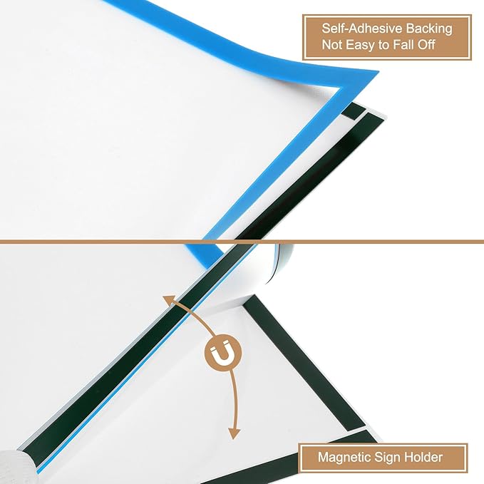 uxcell 2 Pcs Magnetic Sign Holder, 8.3" x 11.7" Self-Adhesive Magnetic Wall Signs Holder Magnetic Picture Frame Document Holder for Home Office Wall Window Displays, Sky Blue