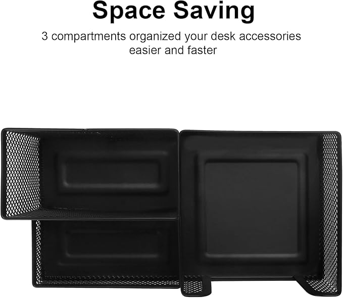 Comix Mesh Pen Pencil Holder Desk Organizer, 3 Compartment Wire Desktop Pen Pencil Cup Caddy Office Supplies Desk Accessories for Home Office School, Black