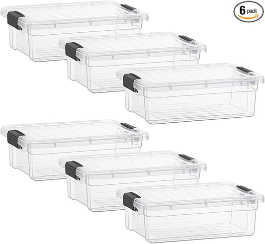 Superio Storage Bins with Lids- 6 Pack, 7.4 Qt Clear Boxes for Organizing, Stackable Plastic Containers- BPA Free, Non-Toxic, Odor Free, Organizer for Home, Office, Dorm