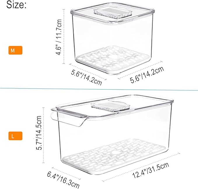 Slideep Food Storage Containers Produce Saver with Lids, Stackable Refrigerator Freezer Organizer Bins with Removable Drain Tray, Fridge Fresh Keeper for Veggie, Berry, Fruits, Vegetables 3 Pack