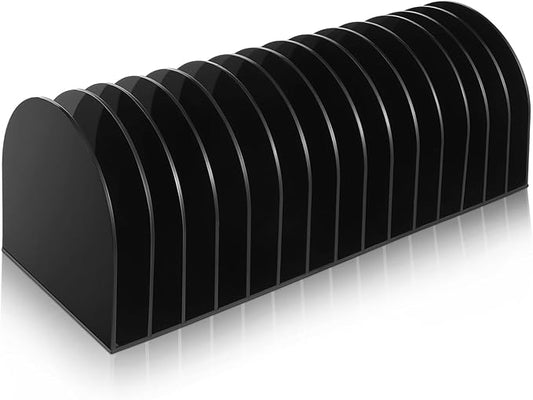 Ctosree Acrylic File Organizer for Desk Vertical 15 Compartments File Sorter Mail Organizer Desktop Countertop Folder Stand Racks for Office Home School Desk(Arch,Black)
