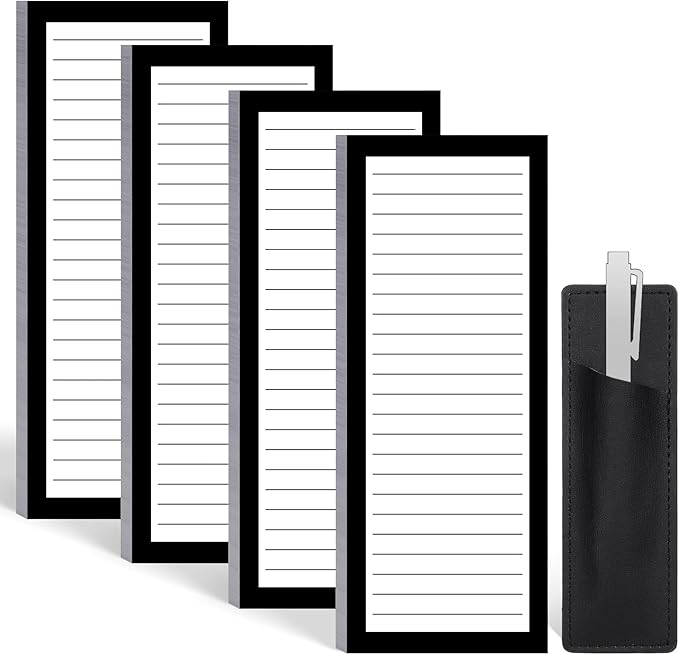 4 Pack Magnetic Note Pad for Fridge with Pen Holder, Totally 200 Sheets Magnetic To Do List, Shopping List, Grocery List, Memo Pads for Refrigerator（Black Border）