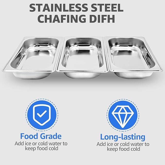 4 pack Chafing Dishes for Buffet of Stainless Steel Food Warmers for Parties 9 QT Chafers and Buffet Warmers Sets with 1/3 size pan Commercial Catering Chafers for Event Party
