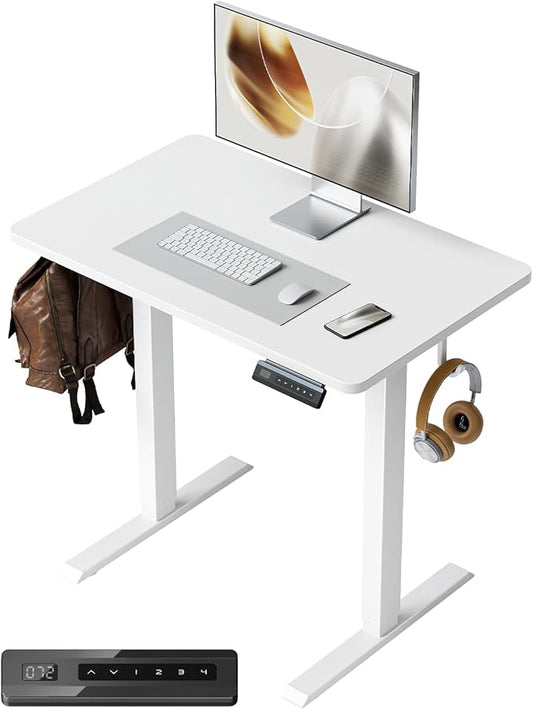 FEZIBO One-Piece Standing Desk Adjustable Height Stand up Home Office Desk, 32x24 Inch Electric Standing Computer Desk, with 4 Memory Presets, Fixable casters, White