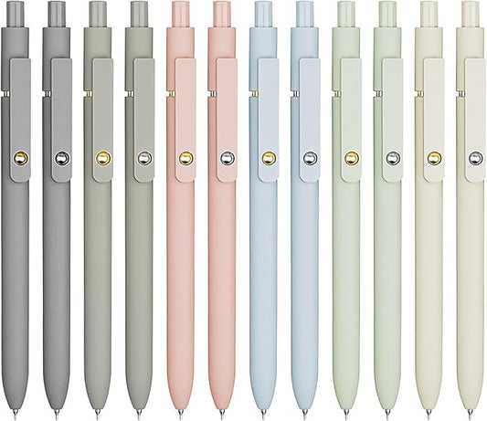 12 Pcs Gel Pens 0.5mm Quick Dry Black Ink Pens Fine Point Smooth Writing Pens, Cute Office and School Supplies Gifts for Women Teacher Students (12 Pcs Morandi Gold and Silver)