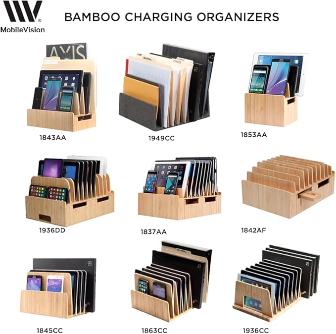 MobileVision Bamboo Charging Station & Multi Device Organizer Slim Version for Smartphones, Tablets, and Laptops