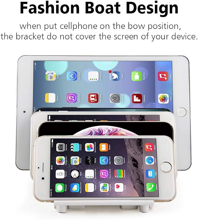 Adjustable Universal Cell Phone Dock Stand Holder, Tablet Organizer Multi Device Desktop Stand for iPhone Samsung Galaxy Google Nexus Kindle - No Charging Port (White)