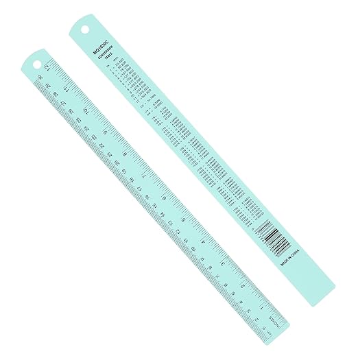 PATIKIL 30cm/12 Metal Ruler, 2 Pack Aluminum Alloy Rulers with Centimeters, Millimeters, Inches and Conversion Table Straight Edge Ruler for Writing Machinist Drafting, Blue Green