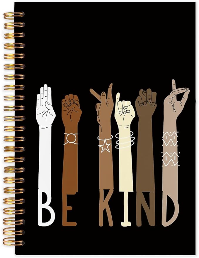 SNNDER Inspirational Diversity Multicultural Notebook Journal, Be Kind American Sign Language ASL Journal, Back to School Gifts, African American Gifts Hardcover Spiral Notebooks 5.5x8.3 Inch
