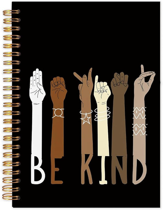SNNDER Inspirational Diversity Multicultural Notebook Journal, Be Kind American Sign Language ASL Journal, Back to School Gifts, African American Gifts Hardcover Spiral Notebooks 5.5x8.3 Inch