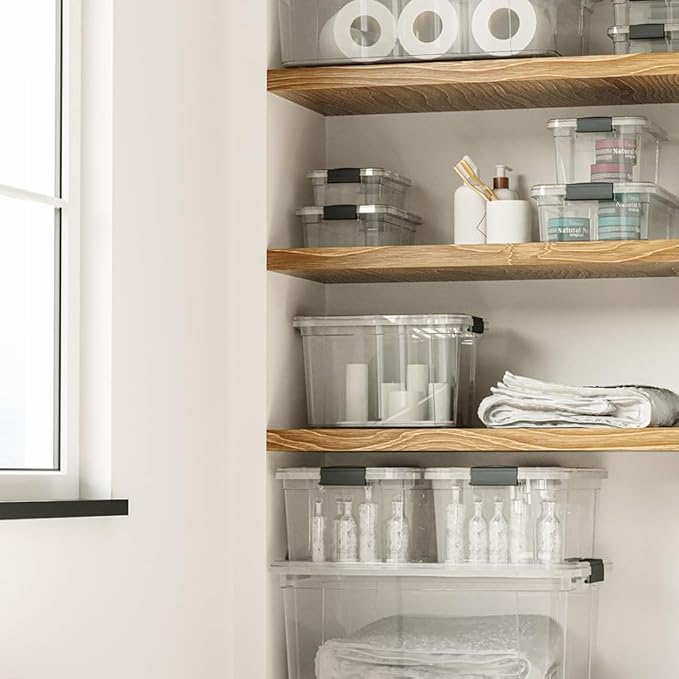 Superio Storage Bins with Lids, Clear Plastic Containers for Organizing, Stackable Totes, BPA Free, Odor Free, Organizer Boxes for Home, and Dorm (8 Pack, 36 Qt)