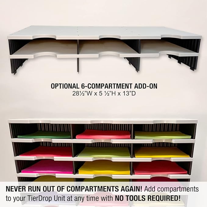 Ultimate Office TierDrop Desktop Organizer Document, Forms, Mail, and Classroom Sorter. 12 Letter Size Compartments with Optional Add-On Tiers for Easy Expansion - Gray w/Black