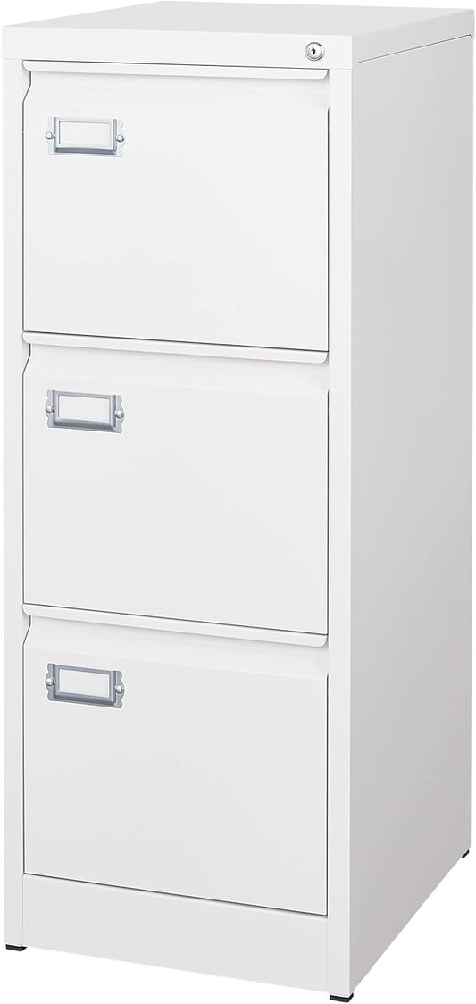 3 Drawer File Cabinet with Lock Metal Vertical File Storage Cabinet Office Home Steel Vertical File Cabinet for A4 Legal/Letter Size Narrow File Cabinet Locked,Assembly Required