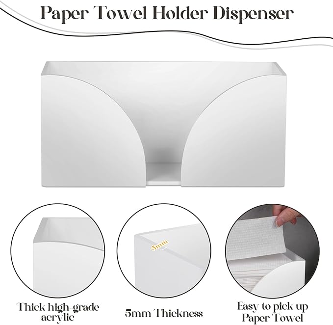 2PCS White Paper Towel Dispenser Countertop, AcrylicPaper Towel Holder for Bathroom Folded Paper Towel Dispenser Clear Trifold Paper Napkin Holder for Z-fold C-fold MultiFold Trifold - Home Kitchen