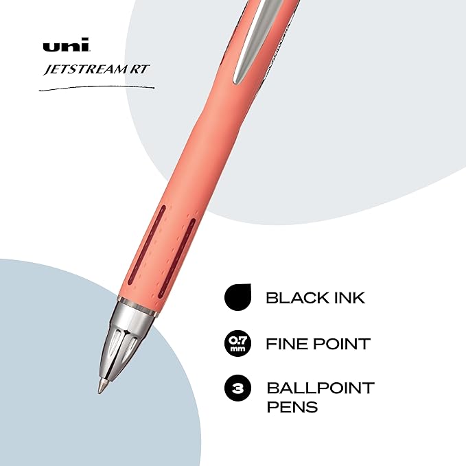 uni-ball Jetstream RT Pens - NY Times Wirecutter Best Pen for Over a Decade - Pack of 3 Black Fine Point Pens, 0.7mm - Back to School