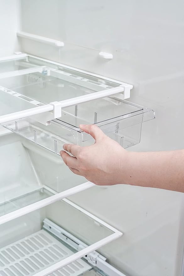 YekouMax Fridge Drawer Organizer, Refrigerator Organizer Bins, Pull Out with Handle, Shelf Holder Storage Box, Clear Container for Food, Drinks, Fit for Fridge Shelf Under 0.6" (1 Pack Medium)