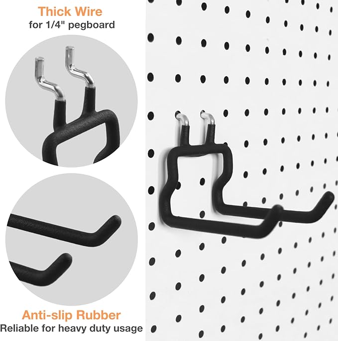G.CORE 24-Pack Pegboard Hooks, 2" 4" Peg Board Tool Utility Hangers Fit 1/4" Pegboards, Heavy Duty Metal Shelving Brackets, Wall Organizers and Storage for Craft Room Garage Workbench Office (Black)