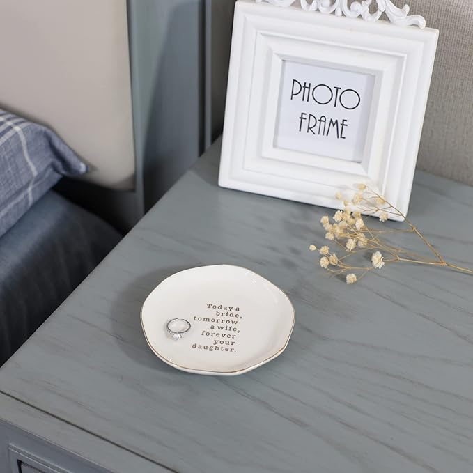 Mother of Bride Ring Dish,Weeding Gifts for Mom from Daughter-Jewelry Dish Tray-Ceramic White