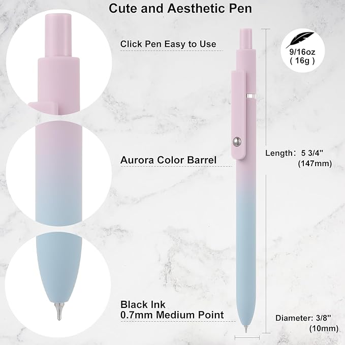 LINFANC Cute Gel Pens - 5pcs Medium Point 0.7mm Black Ink Pens for Journaling & School Supplies