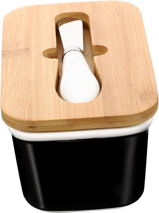 Healifty Ceramic Butter Box with Cutter Airtight Lid Butter Keeper Container for Kitchen Preservation