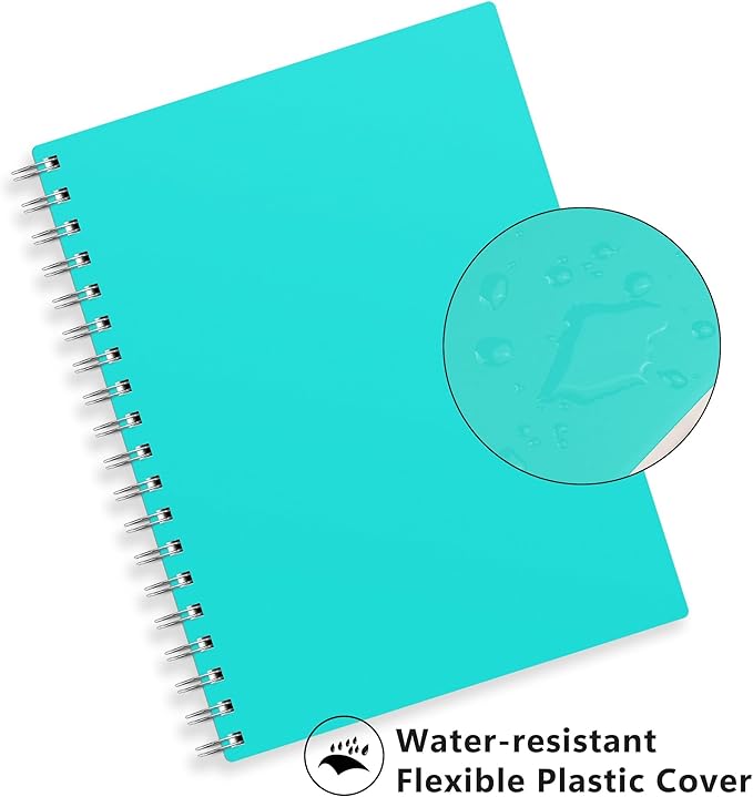 RETTACY Spiral College Ruled Notebook, 300 Pages, B5 Medium Size (7.4" x 10"), for School, Work, Writing, Journaling, 100 GSM Thick Paper, Flexible Plastic Cover (Tiffani Blue)