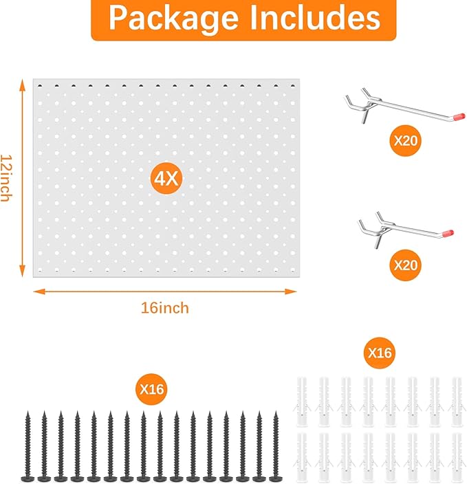 TORACK Metal Pegboard Panels and Hooks for Garage, Workbench, Shop, Shed Tool Organizer Peg Board with 1/8" & 1/4" Holes, Modular Wall-Mounted Pegboard with Pegboard Hooks(Light-Grey)