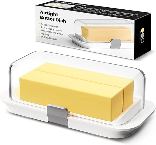 Pisol Large Butter Dish with Lid for Countertop and Fridge Refrigerator Door Shelf, Airtight 250g Butter Keeper for East Coast/West Coast/European/Kerrygold Butter/French Butter/Cream Cheese