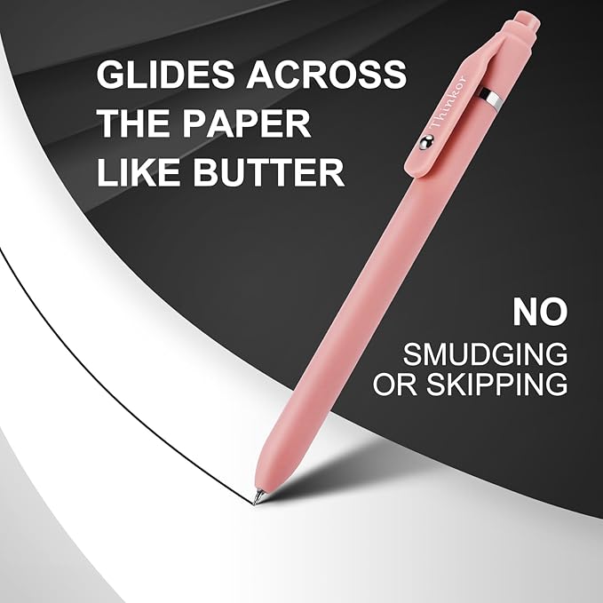 thinkor Gel Pens, 6 Pcs 0.5mm Quick Dry Black Ink Pens Fine Point Smooth Writing Pens, Cute Office School Supplies Gifts for Women (6 Pcs Pink -Black Ink)