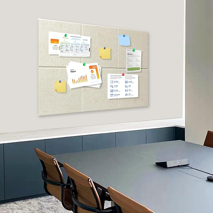 Large Cork Board for Wall with Pins, 36" x 24" Bulletin Board Self-Adhesive Pin Board | Customized 6 Packs Felt Tiles for Office Home Wall Decor