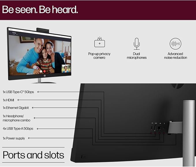 HP 27" FHD Touchscreen Business All-in-One Desktop Computer, Intel 12-Core Ultra 7 155U (Beats i7-1355U), 64 GB DDR5 RAM, 1 TB SSD, Intel Iris Xe Graphics, Wired KB & Mouse, Wi-Fi 6, Windows 11 Pro