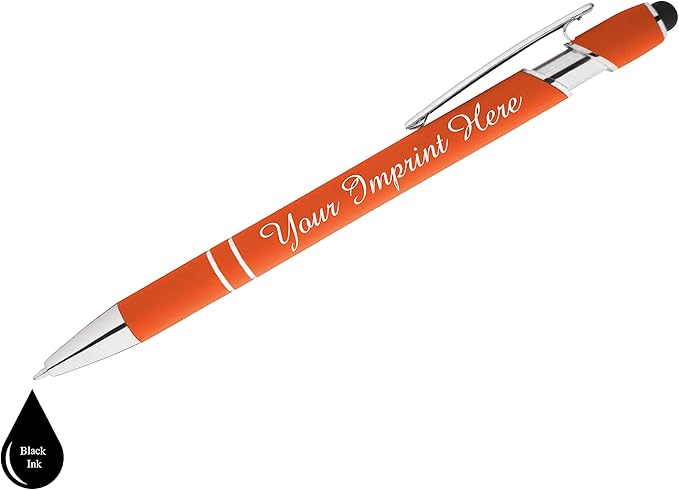 Up to 500 Pcs Custom Pens Bulk | Rainbow of Colors | Soft-Touch Metal Black Ink Personalized with Name or Message (Orange, 150 pcs)