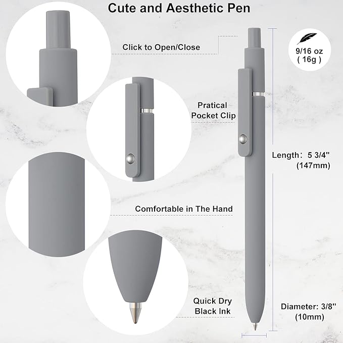 LINFANC 12 Pack Cute Gel Pens, Retractable Quick Dry Gel Ink Pen, Fine Point 0.5mm Black Ink Rolling Ball Gel Pens, Smooth Writing Aesthetic Pens for Home School Office Supplies