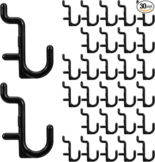 30 Pcs Black Pegboard Hooks, 1/4" Plastic Pegboard Hooks J Hooks Wall Display Assortment Peg Board Hooks for Hanging Tools Jewelry Necklaces Keys Organizer