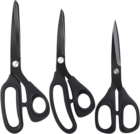 Jasni Scissors Set of 3 black titanium non stick blade anti rust Ergonomic Lightweight Soft Rubber Grip tailor scissors office student scissors for School, Office and Family Daily Use 10''/9''/6.5"
