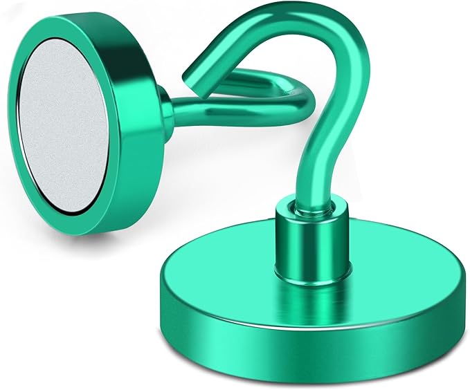 MIKEDE Magnetic Hooks Heavy Duty, 170LB Strong Magnet with Hook for Fridge, Super Neodymium Extra Strength Industrial Hooks for Toolbox, Cruise, Grill(Green,10 Pack)