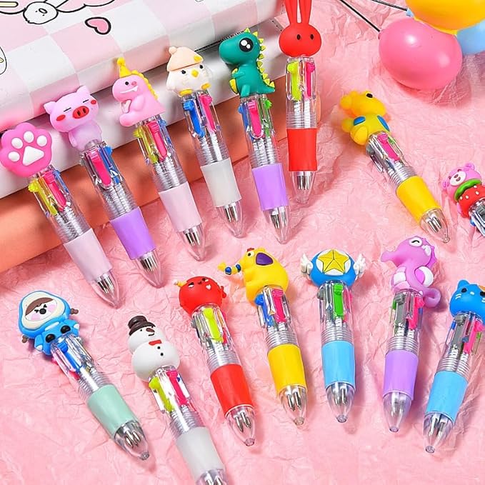 30 Pack Cute Multicolor Pens | Kawaii 4-in-1 Colors Ballpoint Pens for Kids- Perfect Party Favors, Classroom Prizes- Fun Writing Gifts for Boys Girls