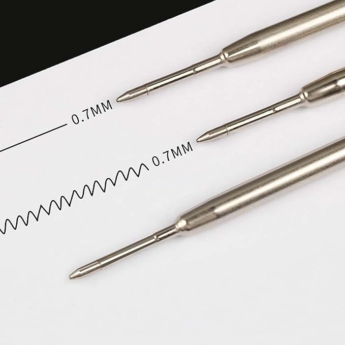 PapaBear Ballpen Medium Point Black Ink Refill Pack of 5-Replaceable Ballpoint Pen Refills 0.7 mm Tip - Metal Pen Refill (Black)