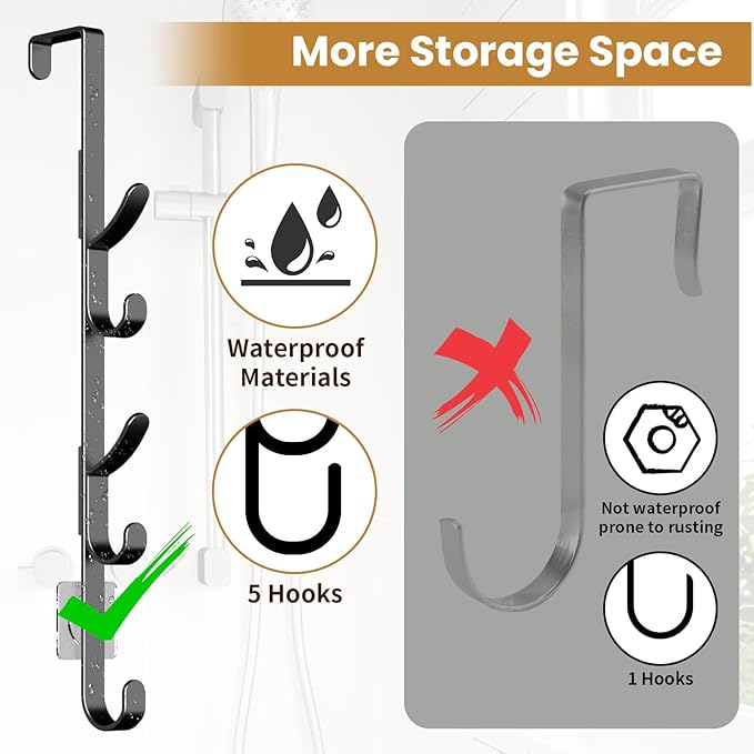 Over The Door Hooks, Metal Door Hooks for Hanging, Over The Door Purse Organizer for Coat Hanger, Back of Shower Door for Hanging Towel Rack Clothes, Hat, Bathroom, Closet (Black-3Packs)