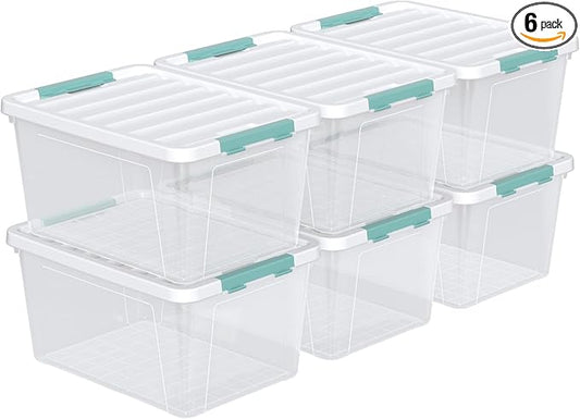 Gainhope 6 Pack 35 L Clear Plastic Storage Bin, Latch Storage Box with Lid