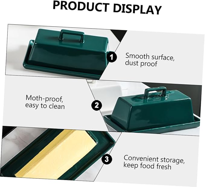 NUOBESTY Ceramic Butter Tray with Lid Multi-function Covered Butter Container for Kitchen Countertop Storage Airtight Green Glossy Suitable for Everyday Meals and Restaurant Use