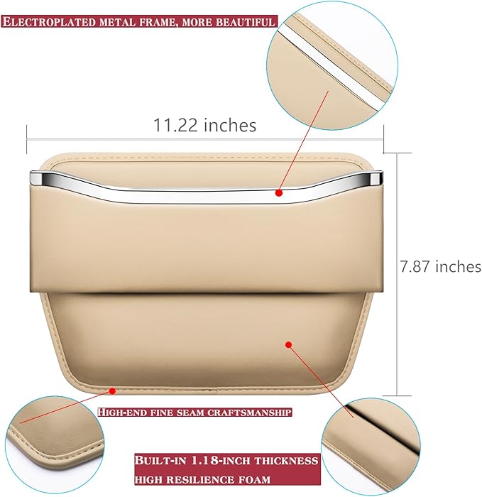 HOLDCY Car Seat Gap Filler Organizer - Leather Console Side Pocket Seat Storage - Stylish and Practical Car Accessories for Cars,SUV,Truck (Beige - 2 Pack)