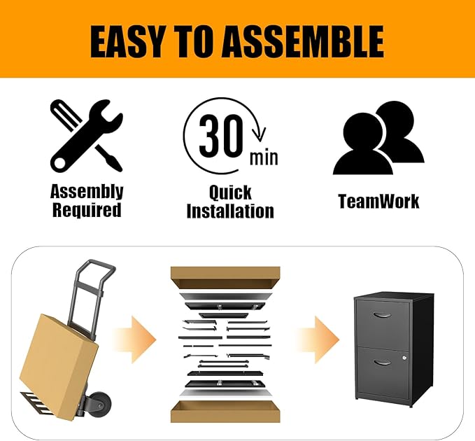 2 Drawer File Cabinet, Metal Two Drawer Vertical File Cabinets with Lock, 18" D Black Storage Filing Cabinet for Home Office, Steel Light Duty Storage for Letter-Size Files, Assembly Required