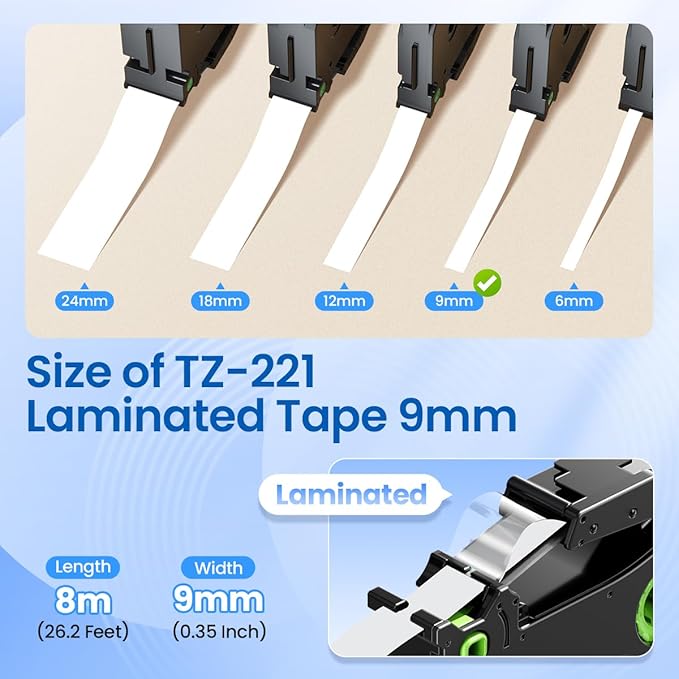 Labelife TZe-221 Label Maker Tape 9mm Compatible with Brother P Touch Label TZe TZ Tape 9mm 0.35 Laminated White 3/8 Inch TZe221 for Brother Ptouch PT D210 PTD220 PT-D200 PT-H110 PTD400,5-Pack