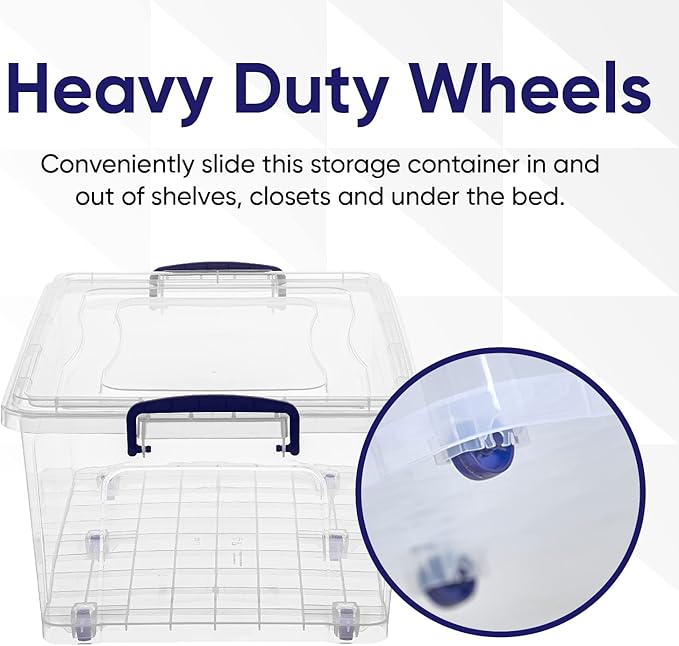 Superio Storage Bins with Lids- Clear Boxes for Organizing, Stackable Plastic Containers- BPA Free, Non-Toxic, Odor Free, Organizer for Home, Office, Dorm (6 Pack, 32 Qt (Wheeled))