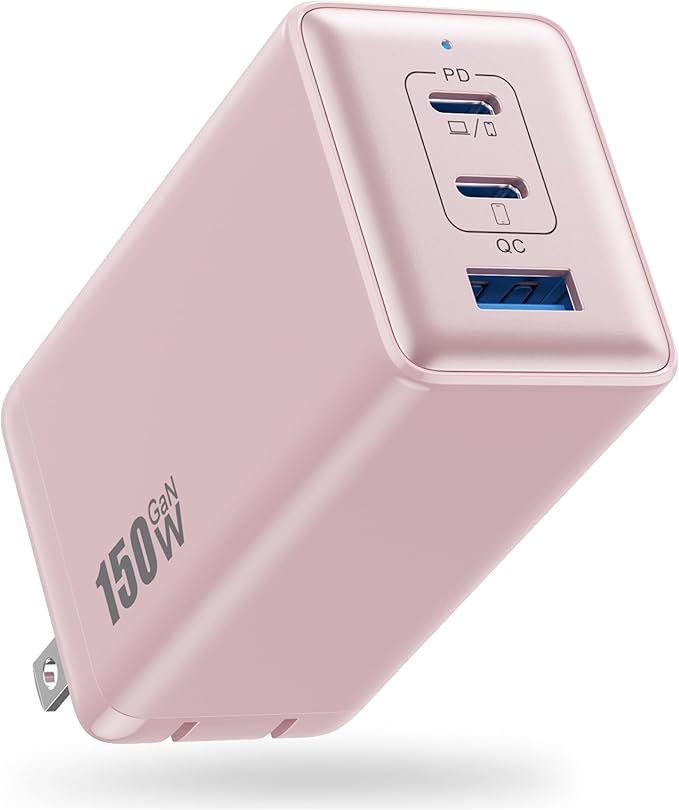 150W USB C Charger Block,GaN III Compact Foldable Wall Charger 3 Port Fast Charging Station,PD QC PPS Portable USB C Hub 100W Laptop Adapter for MacBook Pro/Air,iPad,iPhone 17/Pro,Galaxy S24,Dell etc