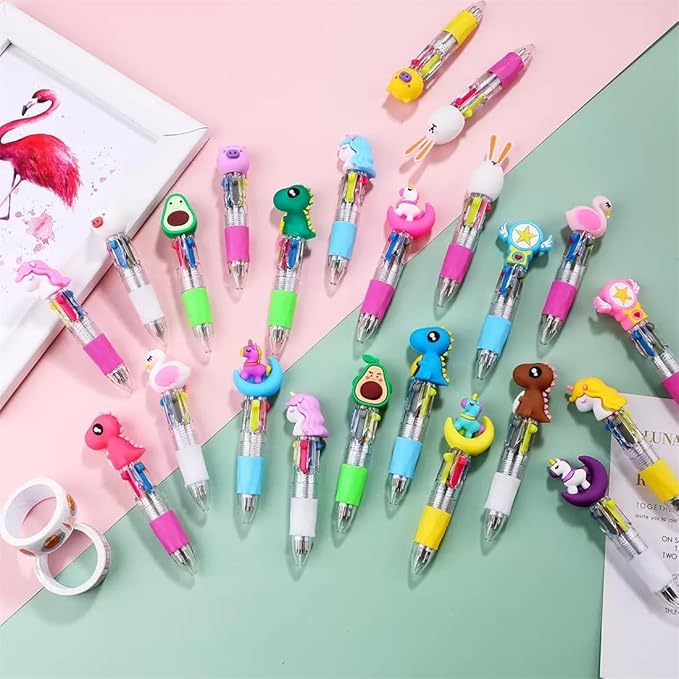 Pack of 50 Mini Multicolor Pens, 4 in1 Color Ink Kawaii Animal Ballpoint Pens for Classroom Prizes,Birthdays and Children's Parties, Cute Pens Gifts Party Bag Favors Kit (Assorted Style)